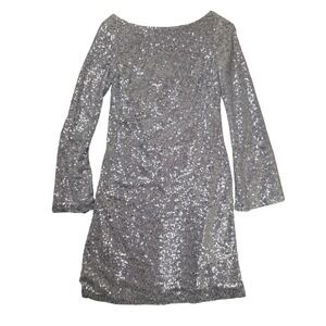 Lauren Ralph Lauren Long Sleeve Sequined Dress Silver Women's Size 4